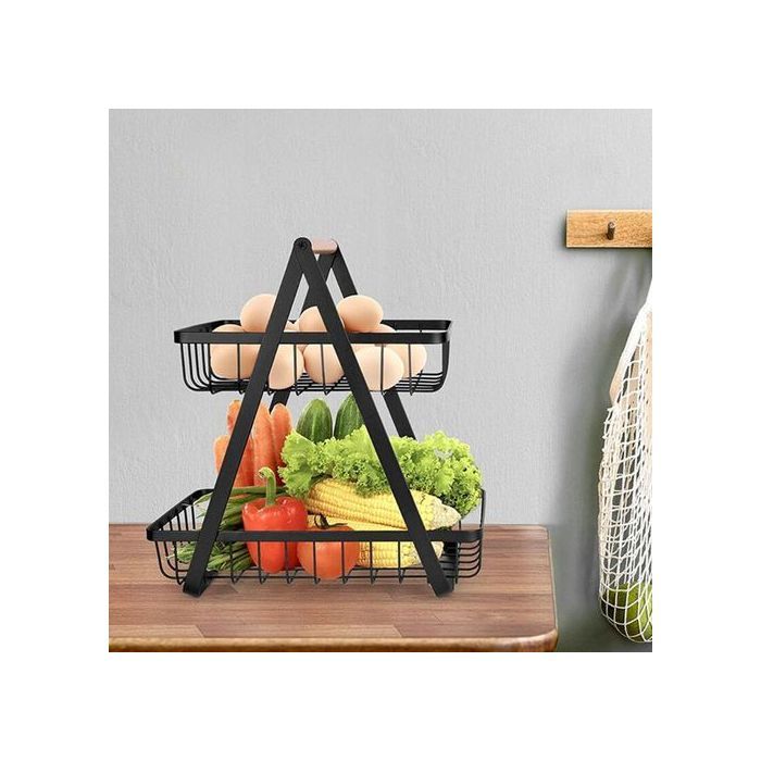 panier de fruits amovible avec poignée en bois portable