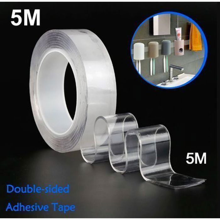 Ruban Adhésif double face Transparent, Nano-bande Amovible sans Trace Lavable et Multifonctionnelle (5M)