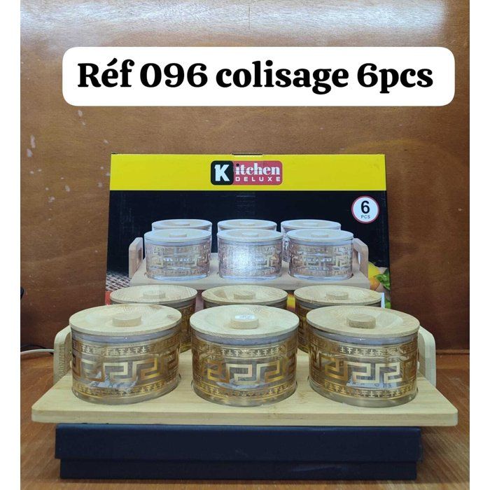 Boîte de Rangement en Verre avec Couvercle en Bois - Lot de 6 Pots avec Support - Kitchen Deluxe