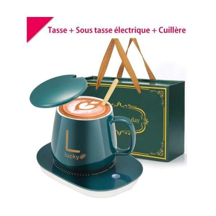 Tasse en céramique avec machine réchauffeur électrique, Tasse à café + cuillère