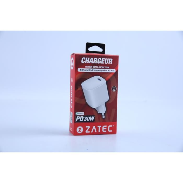 Chargeur rapide - ZATEC - Z-30 - 30W - Type-C - Compatible smartphones et tablettes