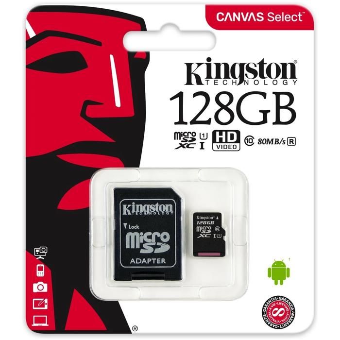 Carte Mémoire - KINGSTON - Canavas Select Plus - 128 Go - SD - Compatible SD