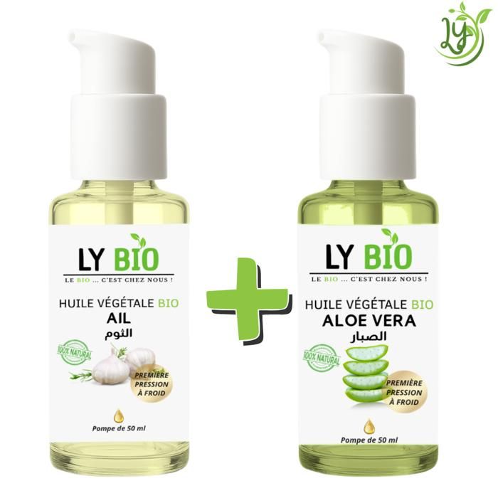 Pack de soins capillaires et corporels - LYBIO - Huile d'ail bio et aloe vera - 50ml - Hydratant - Mixte