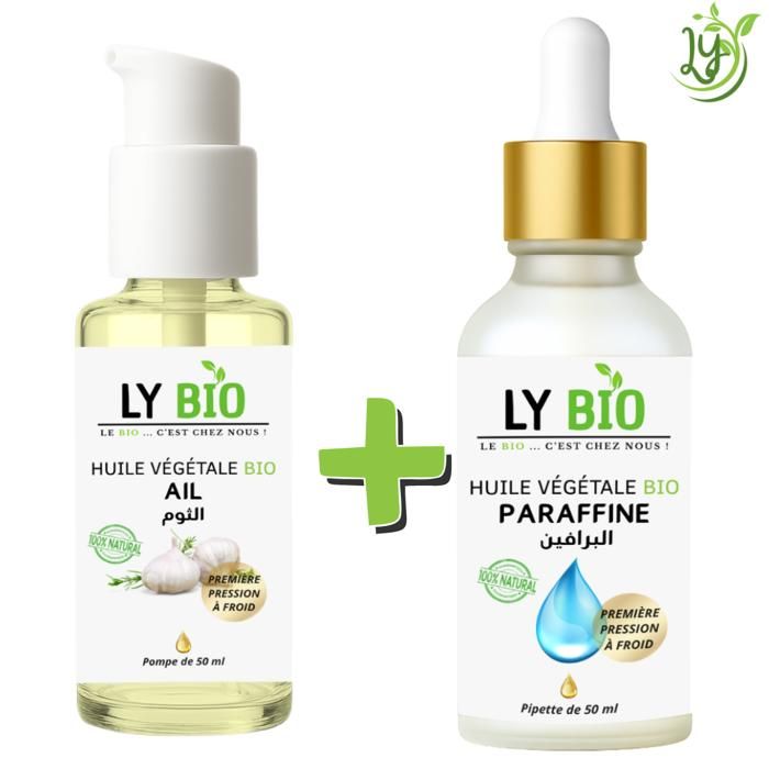 Huile - LYBIO - Pack Huile Ail 50ml - Huile d'ail bio - Huile paraffine - Hydratant