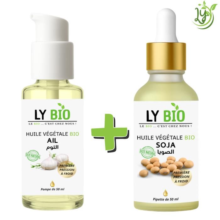 Huile - LYBIO - Pack Huile Ail 50ml + Huile Soja 50ml - Hydratant - Bio - Tous types de cheveux