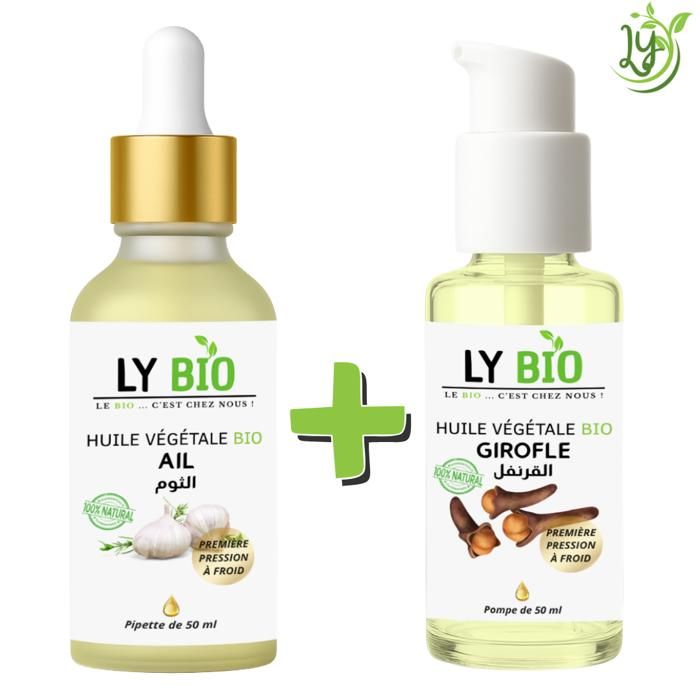Pack d'huiles essentielles - LYBIO - Huile Ail 50ml - Huile Girofle 50ml - Hydratant - Mixte