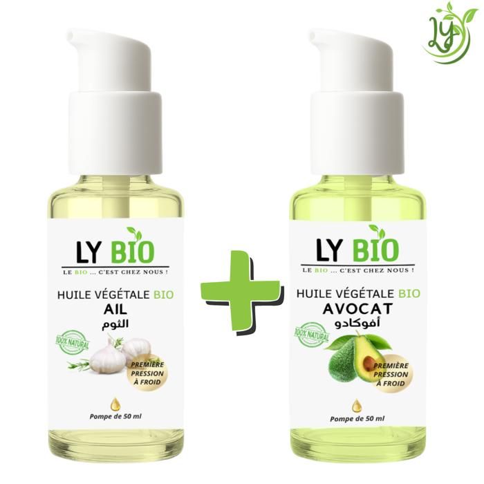 Pack d'huiles - LYBIO - Huile d'ail bio 50ml - Huile d'avocat bio 50ml - Hydratant - Mixte