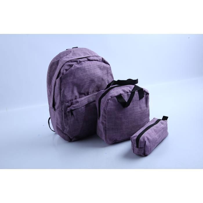 Set de 3 - GENERIC - Sac à dos 40 cm - Sac goûter - Trousse - Couleur aléatoire