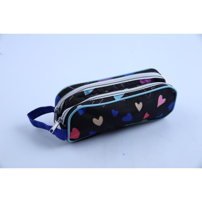 Trousse - Auchan - Motif cœur - 2 zips - Bleu - Enfant - Fille