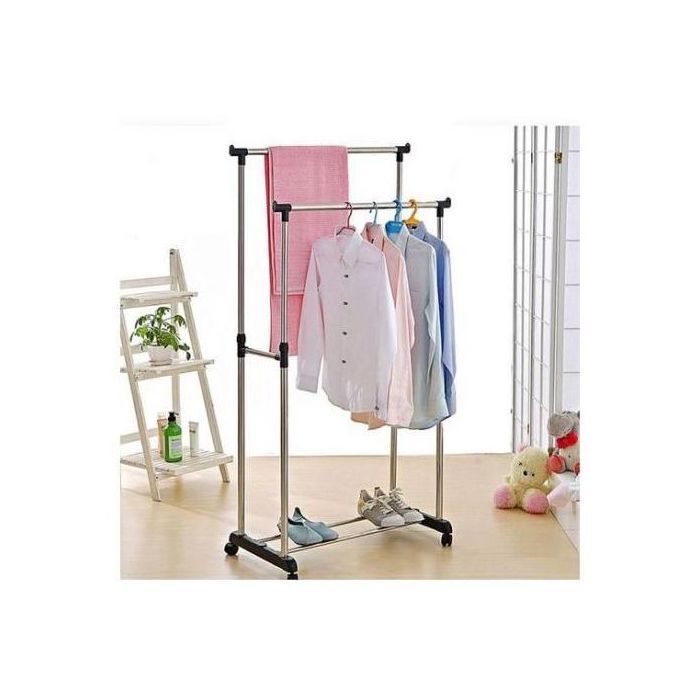 Porte-vêtements télescopique double pôle - Métal - A monter soi-même - Entrée