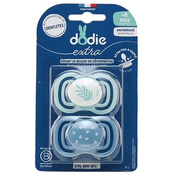 Sucettes-Dodie Extra 2 Sucettes Anatomiques Symmetrical + 6 MOIS  (Couleur : Feuille/Cœurs)