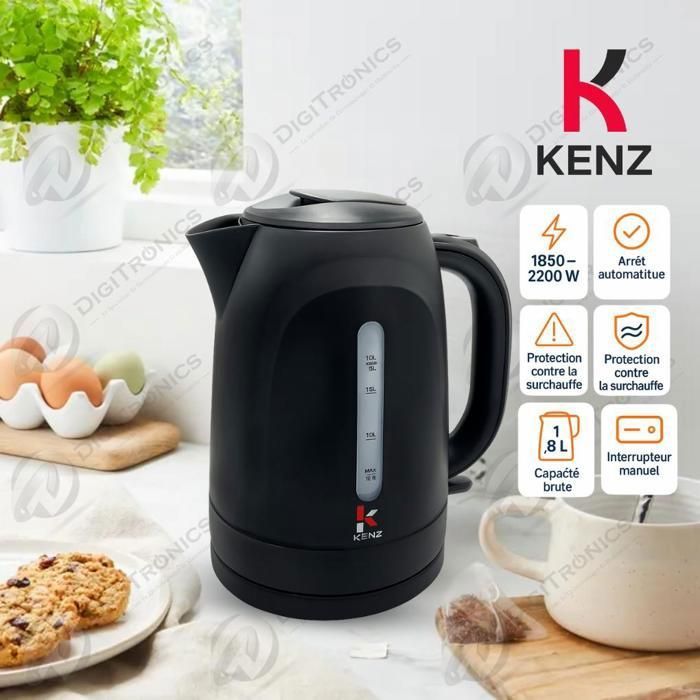 Bouilloire électrique 1,8L arrêt automatique, 2200W, indicateur d’eau, DH-5043