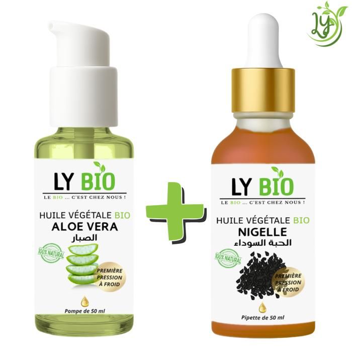 Pack de soins - LYBIO - Huile Aloe Vera 50ml - Huile Nigelle 50ml - Hydratant - Purifiant