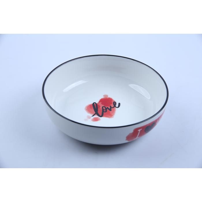 Assiette à soupe - GENERIC - 20,6 cm - Porcelaine - Motif 'Love' - Compatible lave-vaisselle