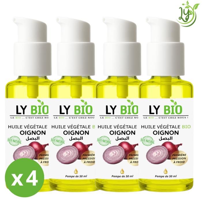 Huile Végétale Bio - LYBIO - Oignon - Lot de 4 bouteilles - 50ml - Réparateur cheveux