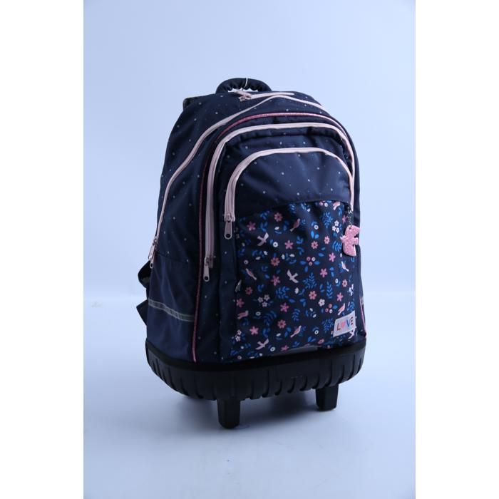 Sac à dos Trolley - AUCHAN - 50cm - Base rigide - Motif Fleurs - Pratique