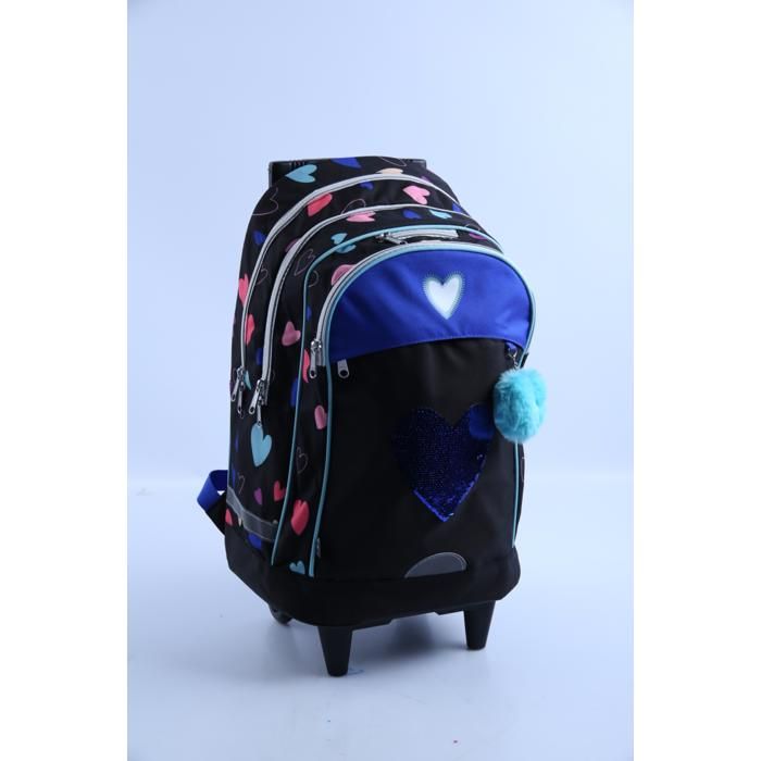 Sac à dos Trolley - AUCHAN - 54cm - Motif Cœur - 2 zips - Pour Enfant Fille