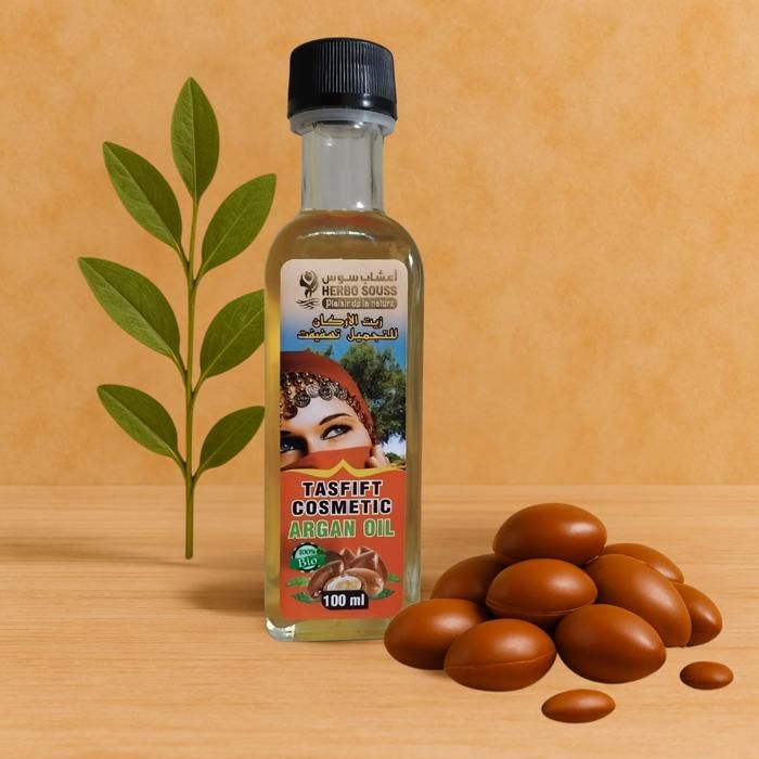 Huile d'argan cosmétique bio - HERBO SOUSS - 100 ml - Nourrit la peau - Hydrate - Brillance des cheveux