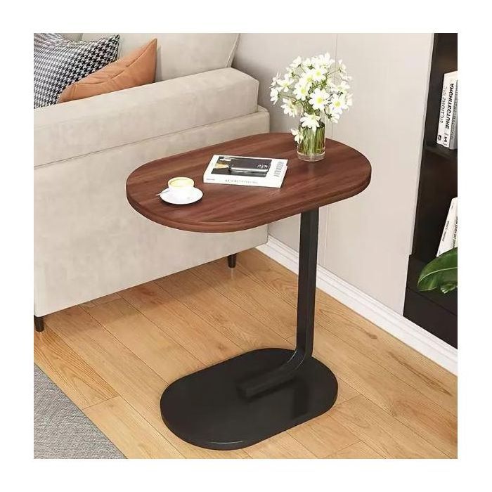 Table d'appoint Gain de Place, Design Contemporain avec Plateau en Bois et Cadre Métallique