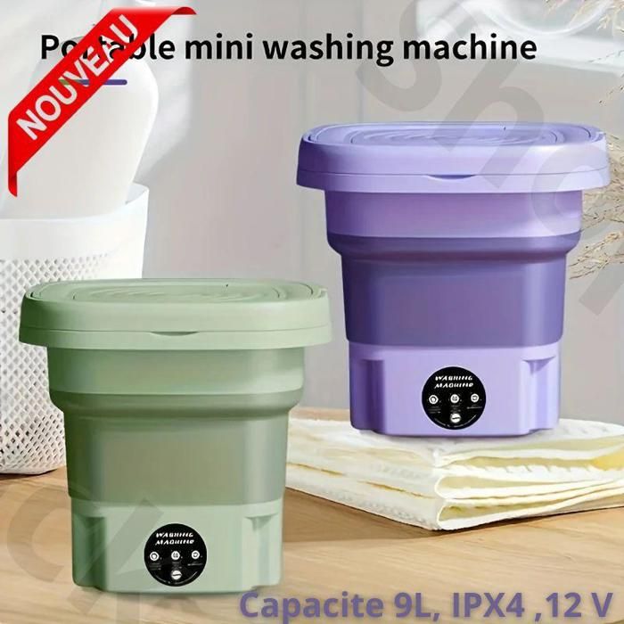 Mini machine à laver, pour les serviettes, les chaussettes, la lingerie, et les vêtements du bébé.9L 12V Waterproof IPX4