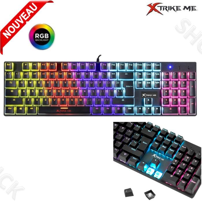 Pack Clavier mécanique de jeu Xtrike Me Pudding  Commutateurs bleus GK915 Éclairage LED arc-en-ciel