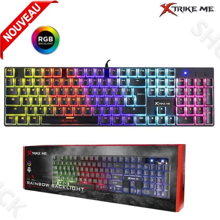 Pack Clavier mécanique de jeu Xtrike Me  GK915 Pudding  Commutateurs bleus  Éclairage LED arc-en-ciel