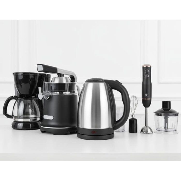 PACK petit dej – Bouilloire Électrique Inox 2L 1500W + Cafetière   750W + Presse-agrumes 0,3L 350W + Mixeur Plongeant 4 en 1-1000W