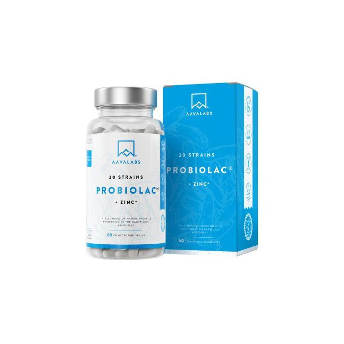 Aavalabs Probiolac Probiotique 20 souches - 60 Milliards d'UFC avec Zinc ajouté, 60 gélules - Made in Sweden