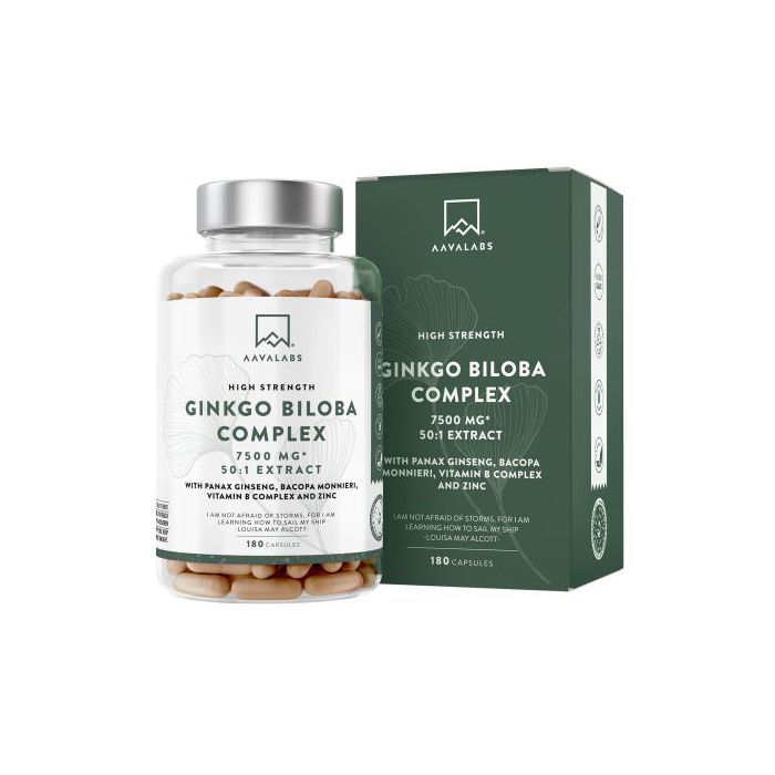 Aavalabs Ginkgo Biloba complexe 7500 mg - panax ginseng, pacoba, vitamine B complexe et zinc, 180 gélules - Made in Sweden