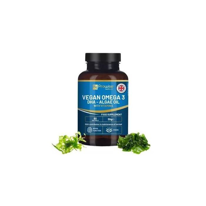 Prowise Healthcare Vegan Omega-3 DHA d'huile d'algues avec vitamine E, 60 gélules - Made in UK