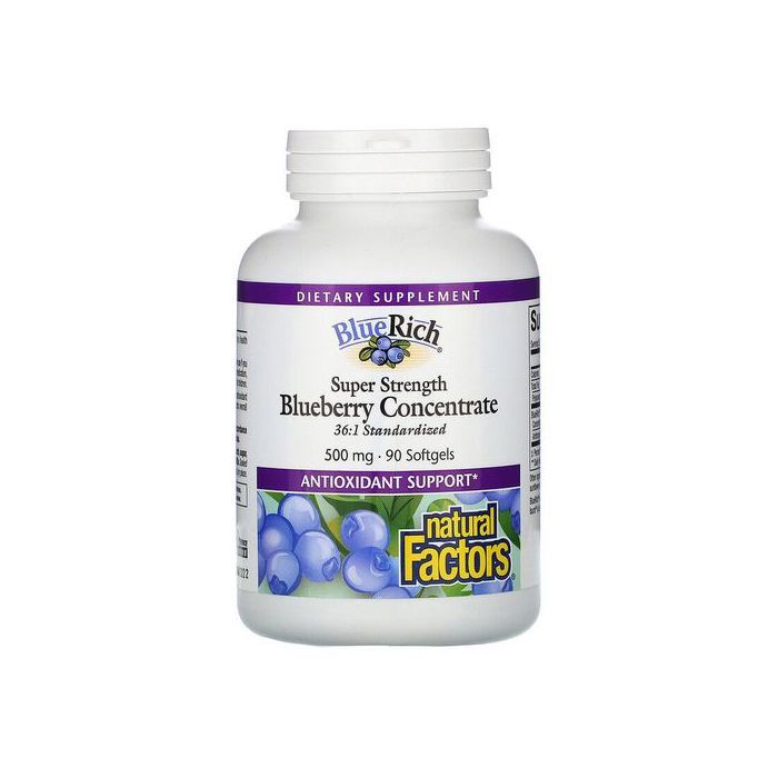 Natural Factors BLUERICH  CONCENTRÉ DE MYRTILLES 500 MG 90 CAPSULES Made in USA
