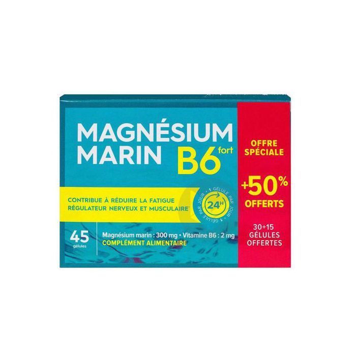 magnésium marin B6 Fort - contribue à réduire la fatigue - 45 gélules - Made in Québec