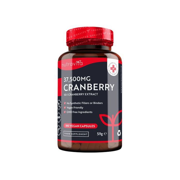 Nutravita Extrait de canneberge 50:1 - 37 500 mg 180 gélules végétaliennes - MADE IN UK