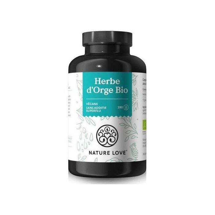 Nature Love Herbe d’Orge Bio - 1500 mg par dose journalière - produit issu de l’agriculture allemande - 180 gélules