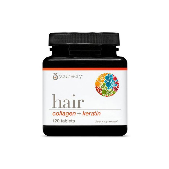 Youtheory Hair, collagène + kératine pour cheveux, 120 mini comprimés