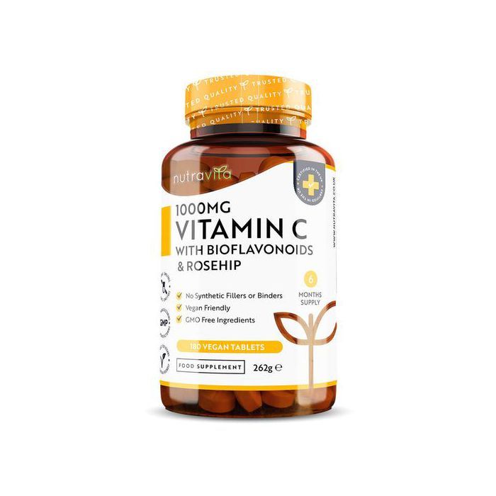 Nutravita Vitamine C 1000mg Maintien Avec Bioflavonoïdes et Rose Musquée Made in UK
