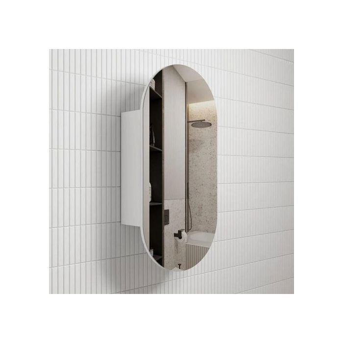 armoire de salle de bain avec miroir ovale