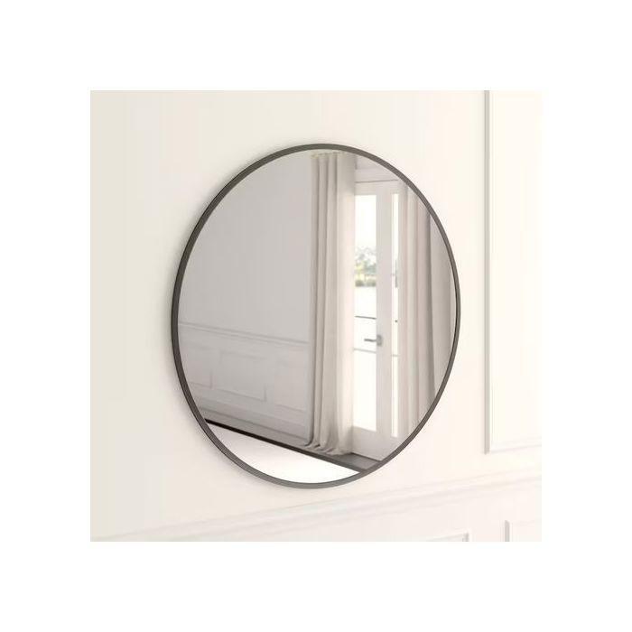 Miroir rond de couleur noire avec un encadrement en bois, dimensions 60-60cm