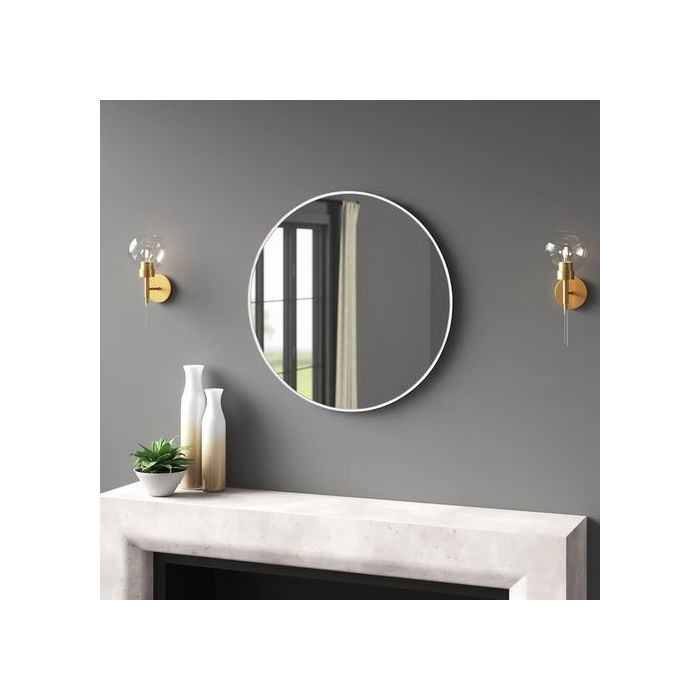 Miroir rond de couleur BLANC avec un encadrement en bois, dimensions 60-60cm.