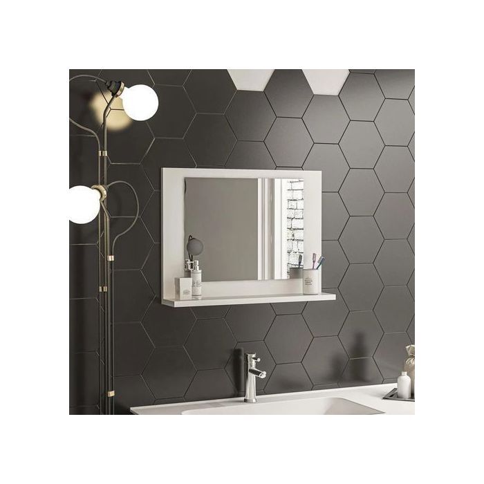 Grand miroir de salle de bain et étagère décorative de luxe blanc miroir
