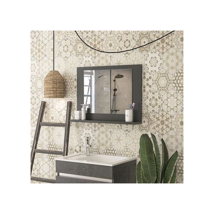 Grand miroir de salle de bain et étagère décorative de luxe blanc miroir NOIR