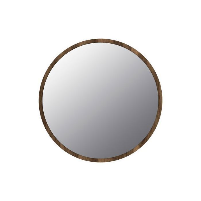 Miroir rond de couleur marron avec un encadrement en bois, dimensions de 60 sur 60