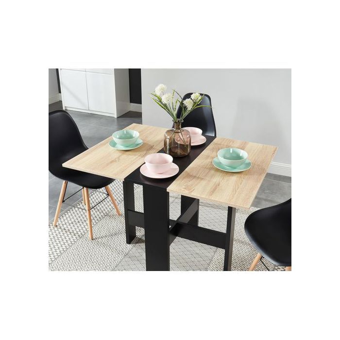 Table pliable JUNO noir et effet chêne 104cm