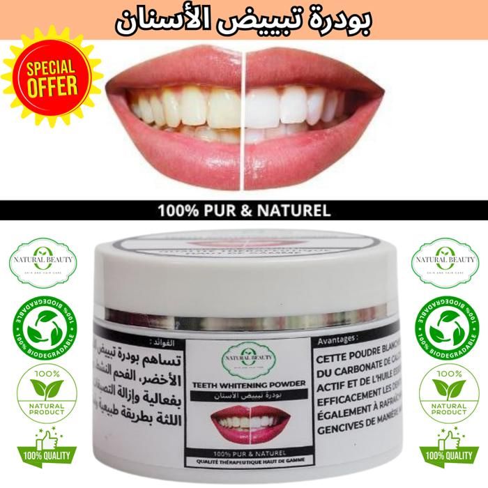 Poudre blanchissante - NATURAL BEAUTY - Dentifrice naturel - Vegan - Charbon actif - Menthe poivrée