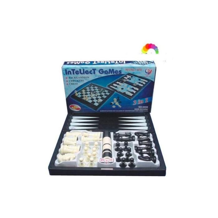 Boitier Magnétique 3 Jeux en 1 - Echecs, Dames, Backgammon