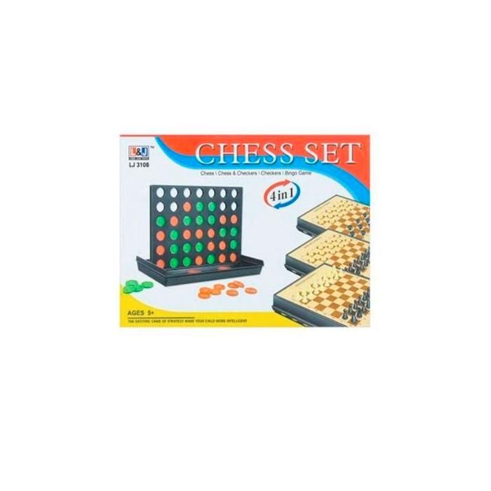 Coffret 4 Jeux en 1 - Puissance 4, Dames, Echecs, Echecs-Dames