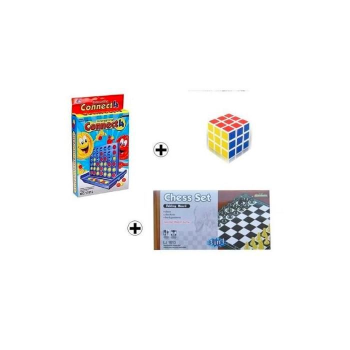 Pack 3 Jeux de Voyages - Puissance 4, Rubik's Cube, Echecs 3 en 1