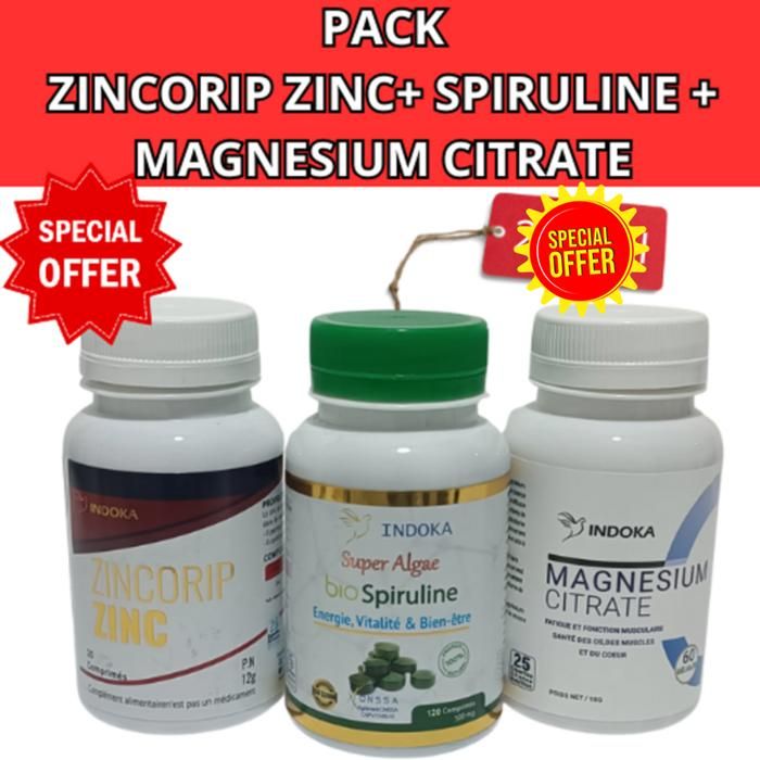 PACK INDOKA ZINCORIP Zinc + Spiruline + Citrate de Magnésium MULTICOLORS