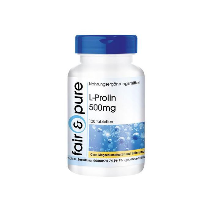 Fair & pure L-Proline 500mg,  végan à dosage élevé - 120 comprimés - Made in Germany