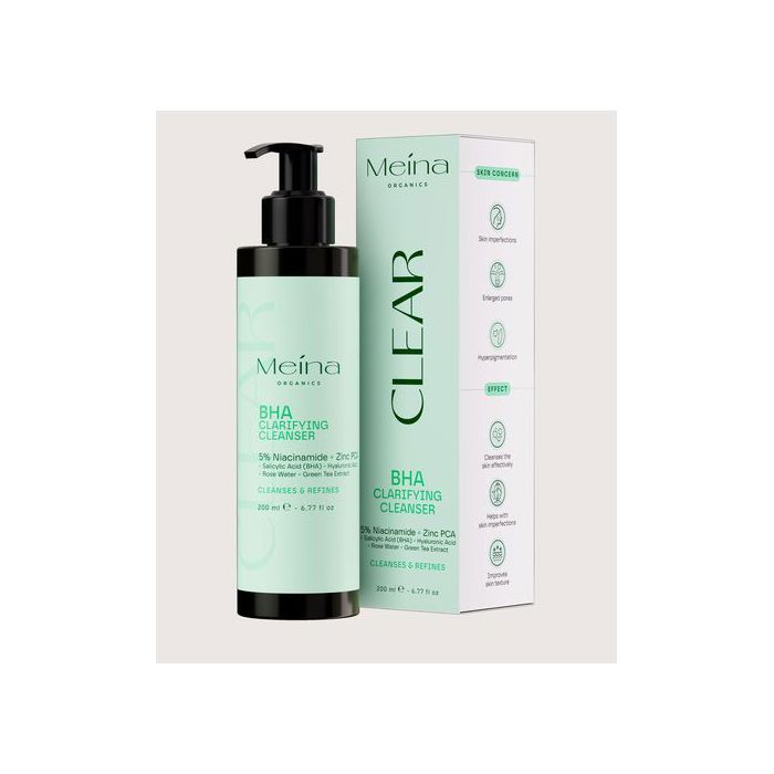 Nettoyant clarifiant BHA - MEINA ORGANICS - 200ml - 5% Niacinamide - Zinc PCA - Aloe Vera